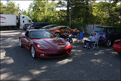 red corvette at finish checkpoint